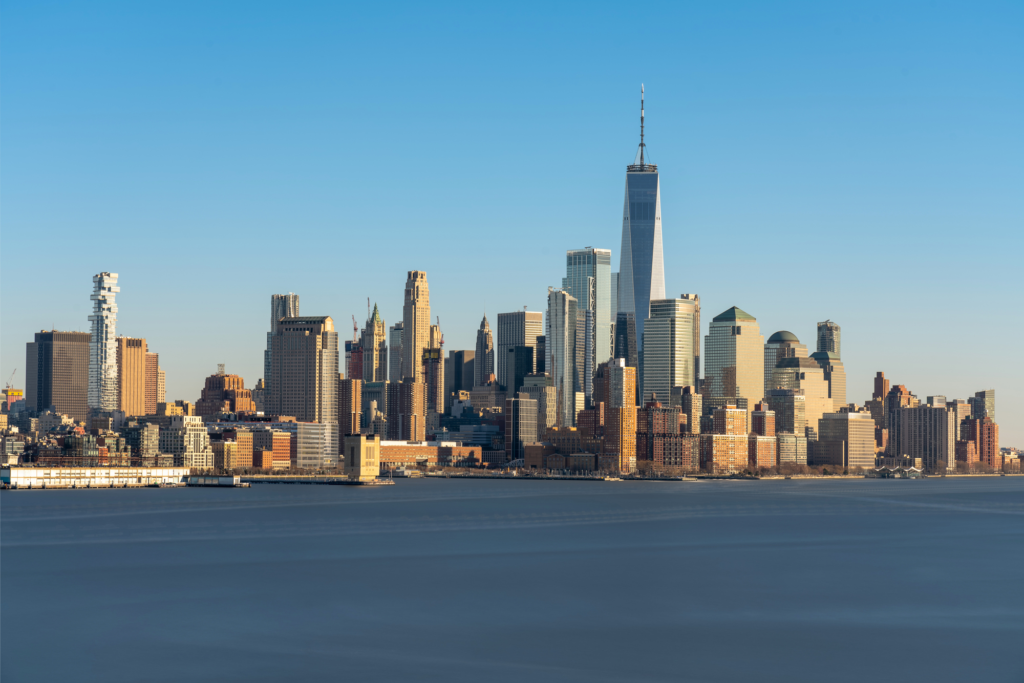 Scene of New york cityscape river side which location is lower manhattan which can see One world trade conter, USA, Taking from New Jersey